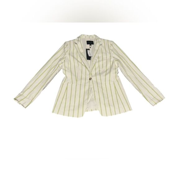 🆕 BANANA REPUBLIC women’s neon lime stripped LONG & LEAN-FIT STRIPE BLAZER sz 8 - Picture 4 of 11